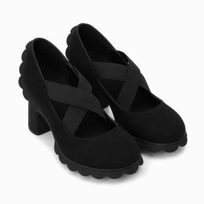 🎉✨Women's Mary Jane shoes with a round toe, crisscross straps, block heel, platform, and cutouts, high heels