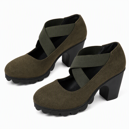 🎉✨Women's Mary Jane shoes with a round toe, crisscross straps, block heel, platform, and cutouts, high heels