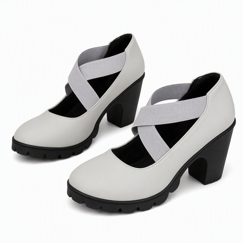 🎉✨Women's Mary Jane shoes with a round toe, crisscross straps, block heel, platform, and cutouts, high heels