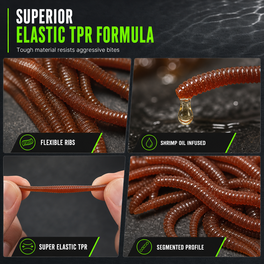 🎣 Save 50%! 🪱 Soft Earthworm Lures – Shrimp scent, 50/100 pack ✨