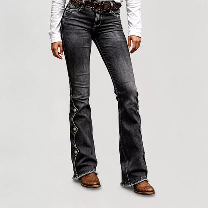 Women High Waisted Distressed Flare Jeans