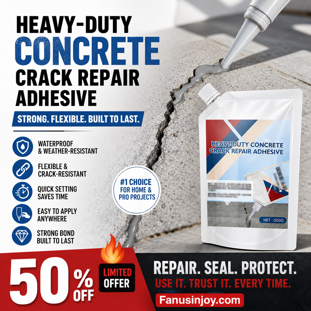 🔥Limited time 50% OFF! 👷‍♂️ Easily repair concrete surfaces! Heavy-Duty Concrete Crack Repair Adhesive