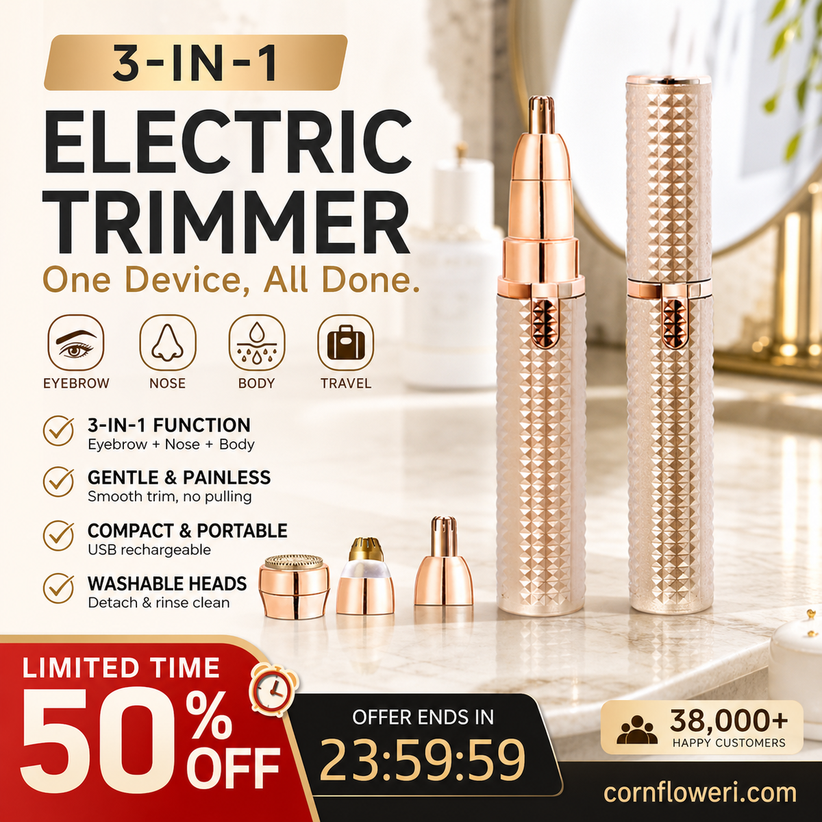 🎀50% OFF🎁 Over 38,000 Sold! Portable Electric Eyebrow Trimmer – Interchangeable Heads